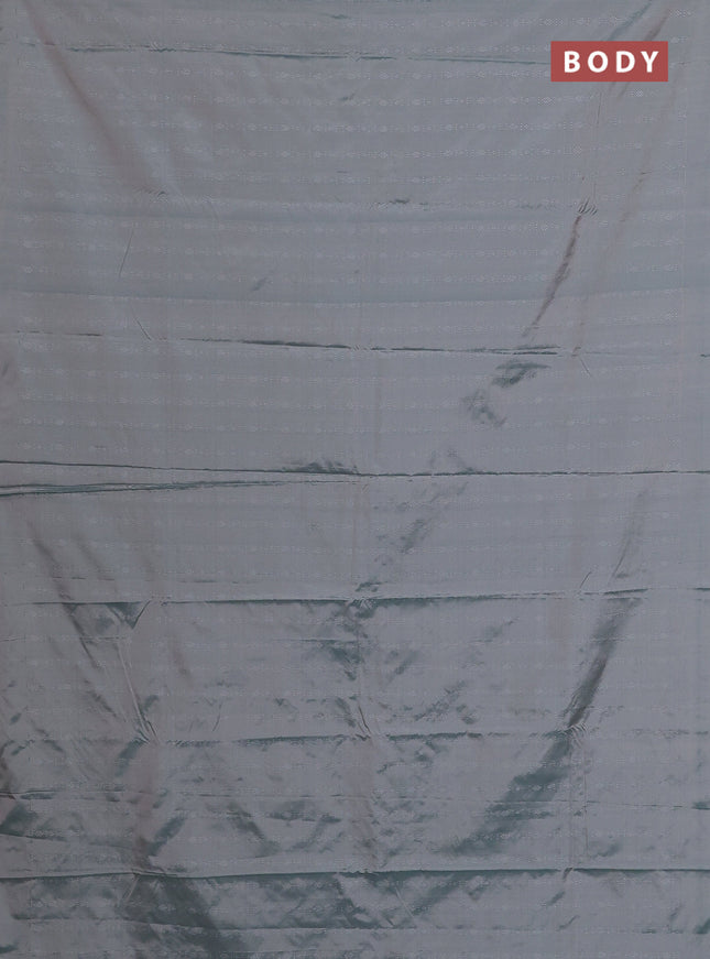 Arani semi silk saree dual shade of greyish green with allover silver zari weaves in borderless style
