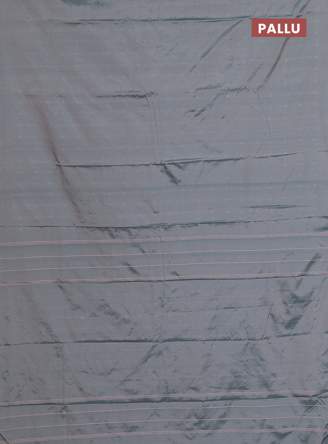 Arani semi silk saree dual shade of greyish green with allover silver zari weaves in borderless style