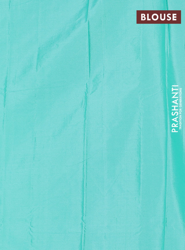 Arani semi silk saree teal green with allover silver zari weaves in borderless style