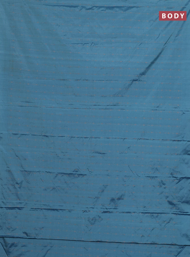 Arani semi silk saree pastel blue with allover copper zari weaves in borderless style