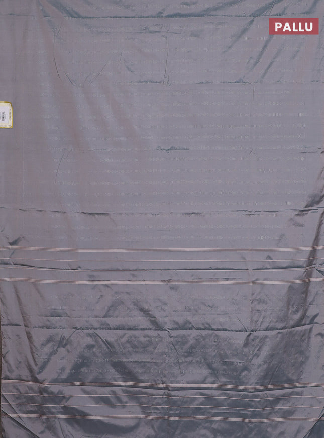 Arani semi silk saree dual shade of grey with allover silver zari weaves in borderless style