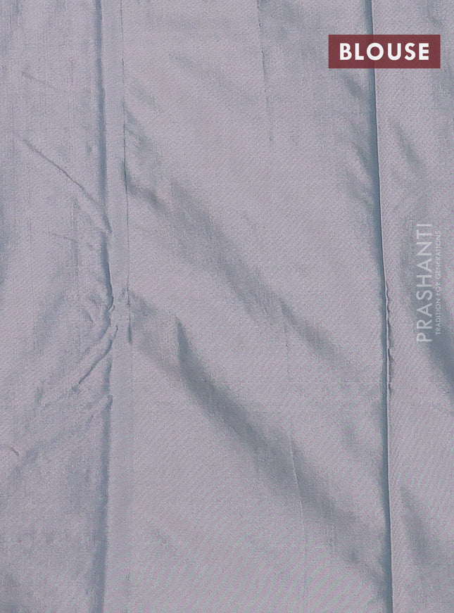 Arani semi silk saree dual shade of grey with allover silver zari weaves in borderless style