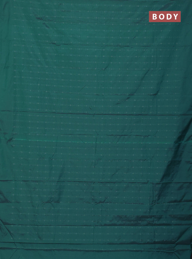 Arani semi silk saree teal green with allover silver zari weaves in borderless style