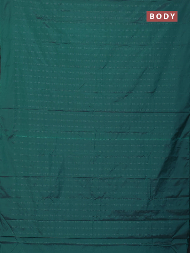 Arani semi silk saree teal green with allover silver zari weaves in borderless style