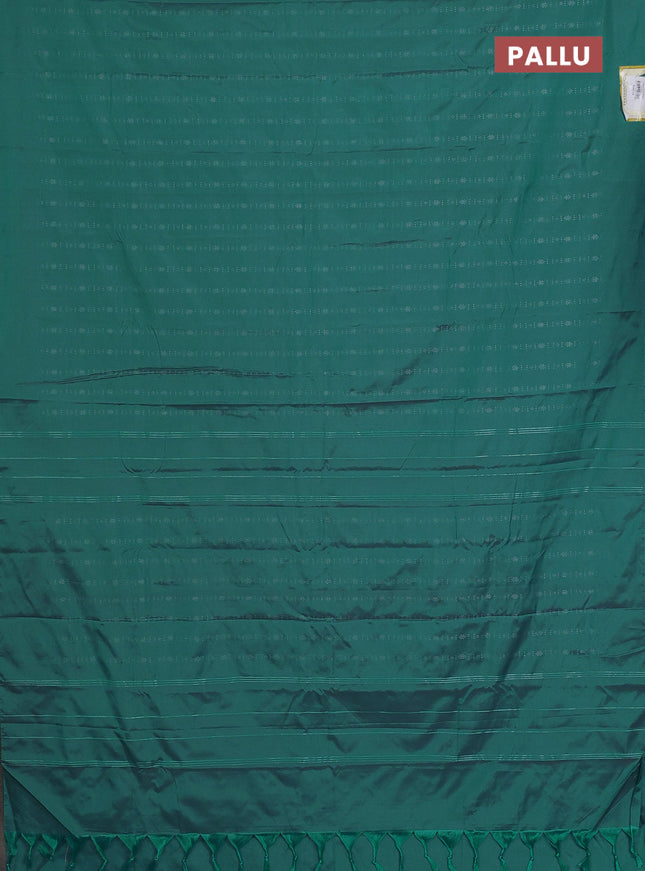 Arani semi silk saree teal green with allover silver zari weaves in borderless style