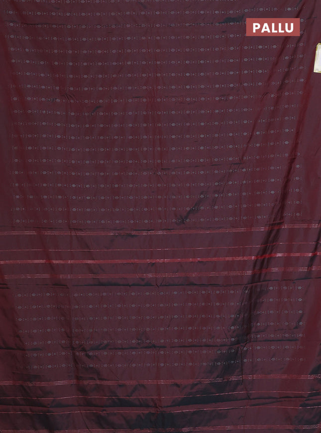 Arani semi silk saree dual shade of maroon with allover silver zari weaves in borderless style