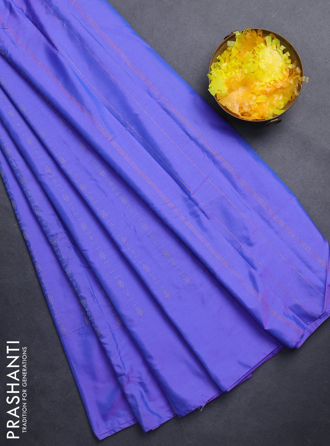 Arani semi silk saree lavender with allover silver zari weaves in borderless style