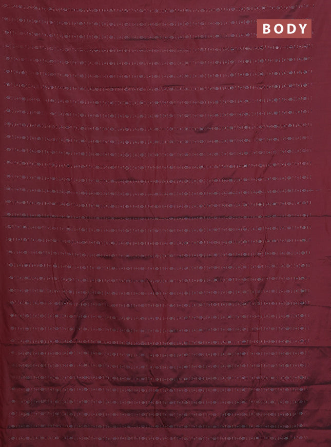 Arani semi silk saree maroon with allover silver zari weaves in borderless style