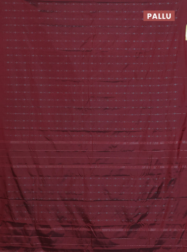 Arani semi silk saree maroon with allover silver zari weaves in borderless style