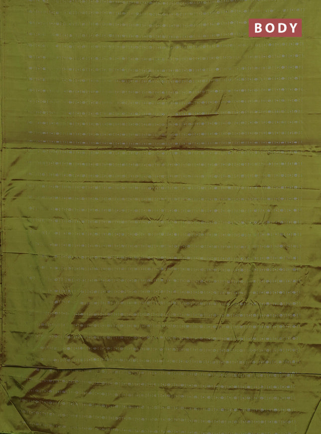 Arani semi silk saree light green with allover silver zari weaves in borderless style