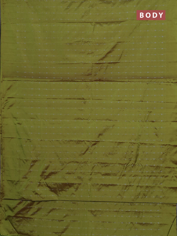 Arani semi silk saree light green with allover silver zari weaves in borderless style