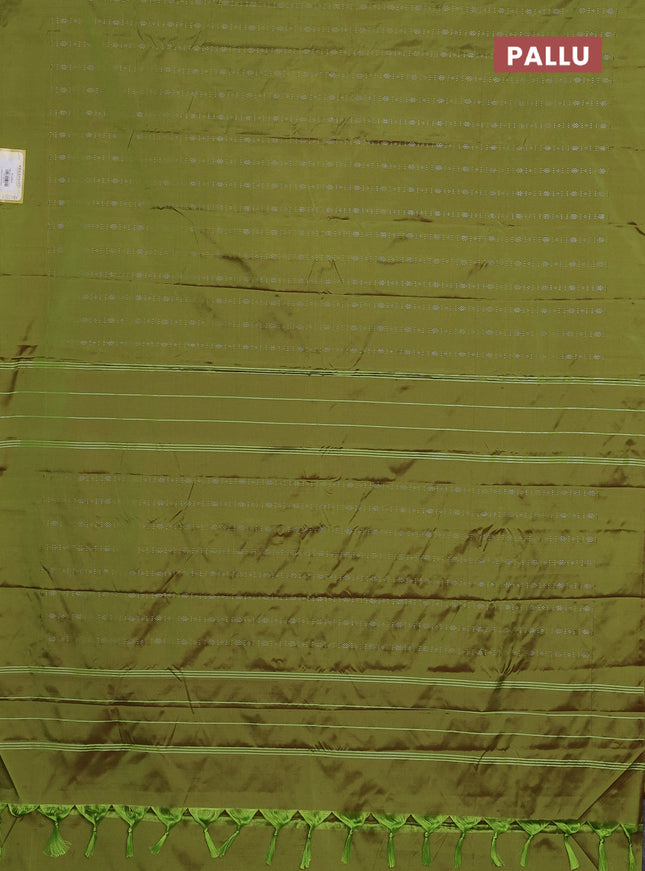 Arani semi silk saree light green with allover silver zari weaves in borderless style