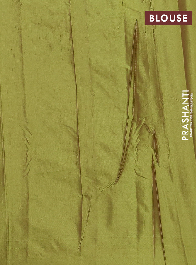 Arani semi silk saree light green with allover silver zari weaves in borderless style