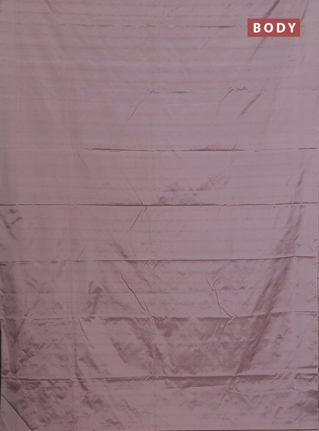 Arani semi silk saree pastel pink with allover copper zari weaves in borderless style