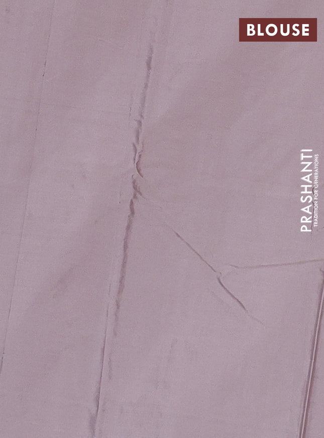 Arani semi silk saree pastel pink with allover copper zari weaves in borderless style