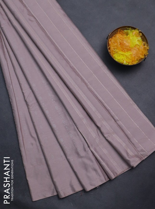 Arani semi silk saree pastel brown with allover silver zari weaves in borderless style