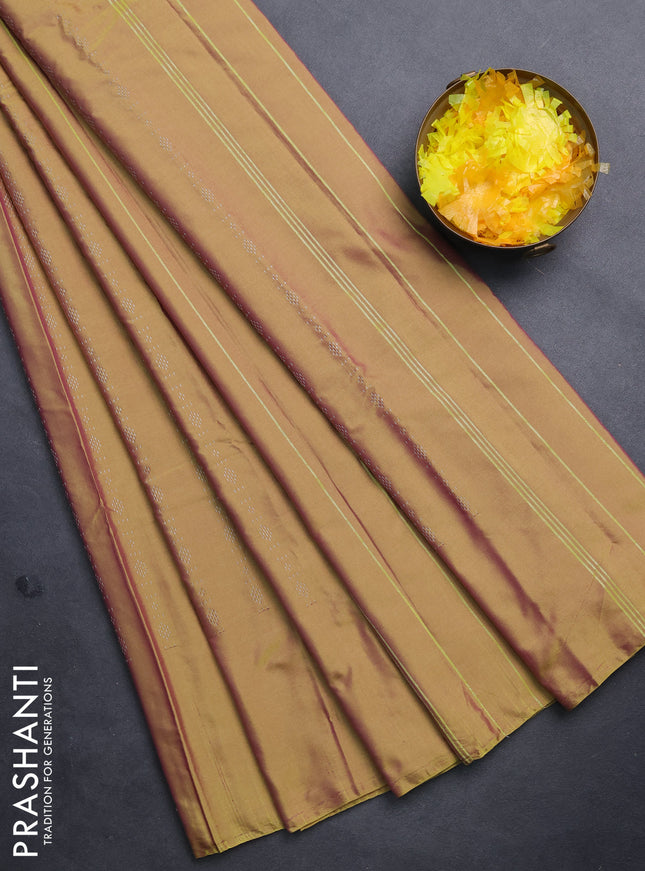 Arani semi silk saree mehendi green with allover silver zari weaves in borderless style