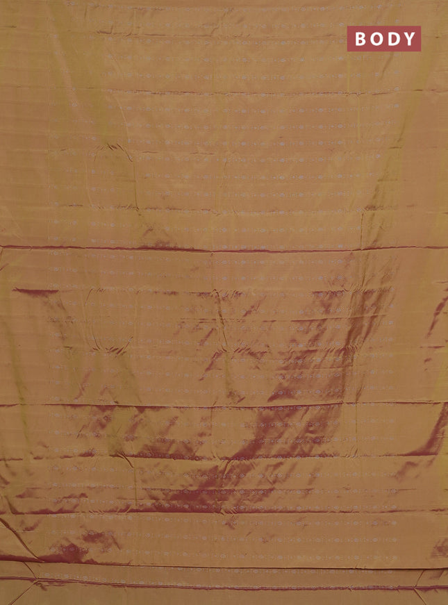 Arani semi silk saree mehendi green with allover silver zari weaves in borderless style