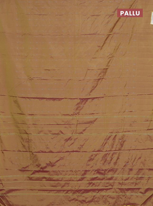 Arani semi silk saree mehendi green with allover silver zari weaves in borderless style