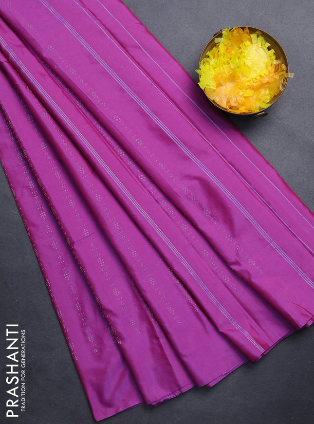Arani semi silk saree purple shade with allover silver zari weaves in borderless style