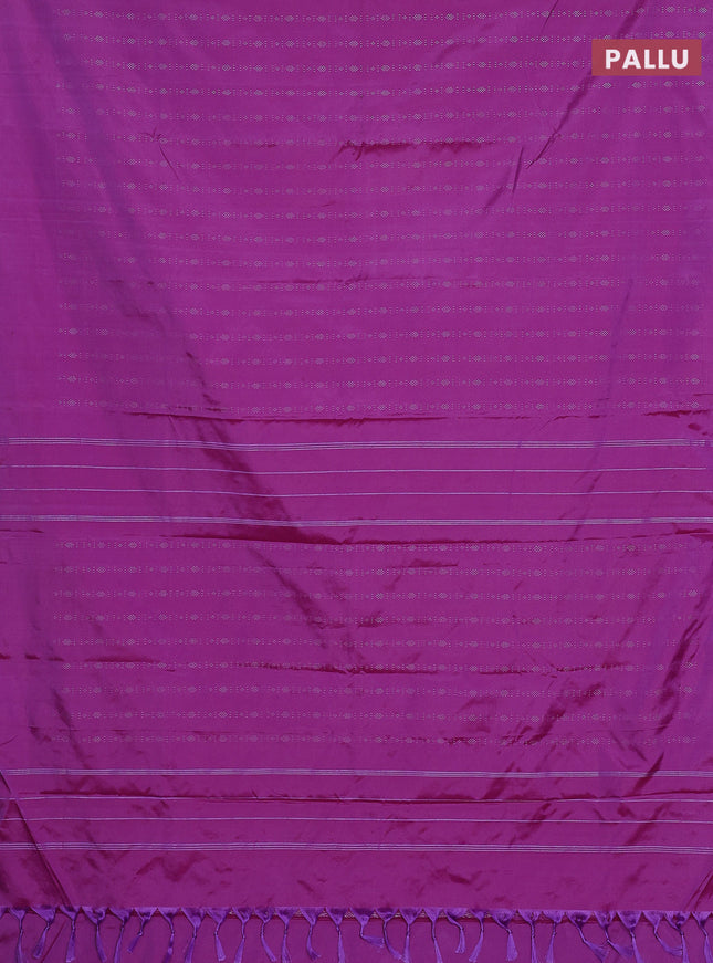 Arani semi silk saree purple shade with allover silver zari weaves in borderless style