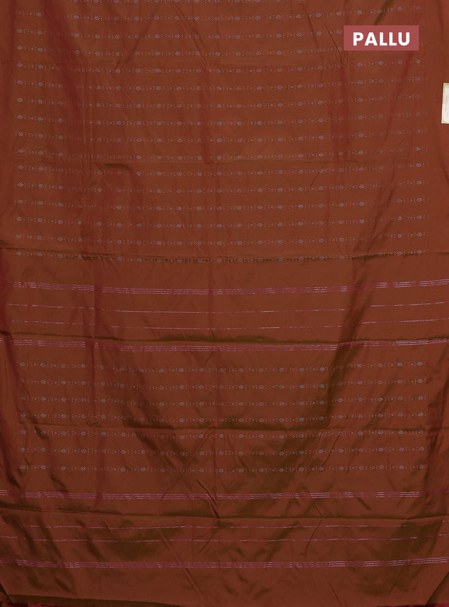 Arani semi silk saree rust shade with allover silver zari weaves in borderless style