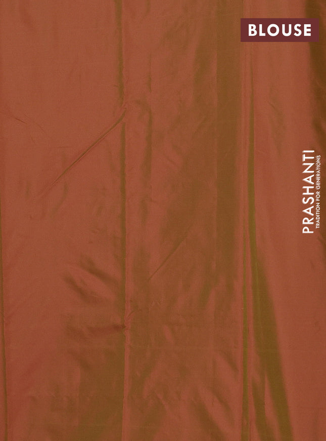 Arani semi silk saree rust shade with allover silver zari weaves in borderless style