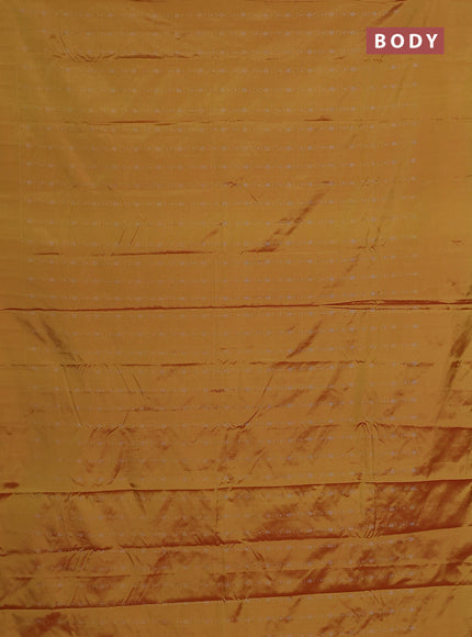 Arani semi silk saree mustard yellow with allover silver zari weaves in borderless style