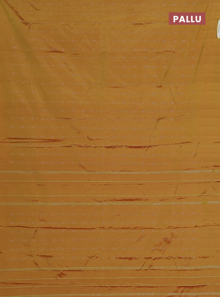 Arani semi silk saree mustard yellow with allover silver zari weaves in borderless style