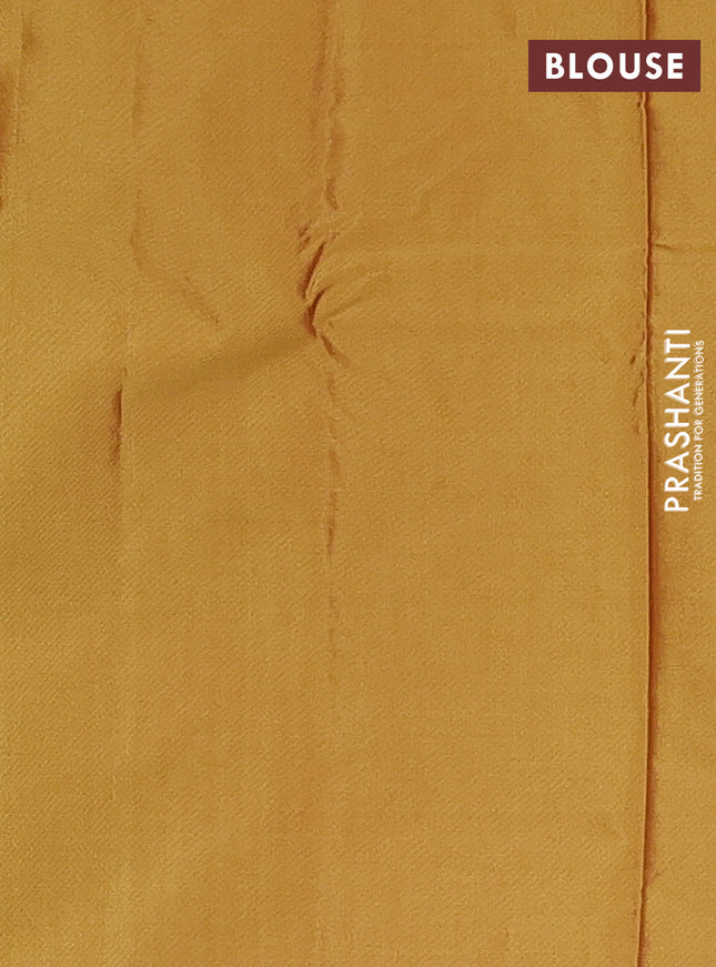 Arani semi silk saree mustard yellow with allover silver zari weaves in borderless style
