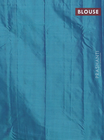 Arani semi silk saree dual shade of teal green with allover copper zari weaves in borderless style