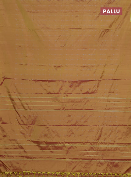 Arani semi silk saree dual shade of yellow with allover silver zari weaves in borderless style