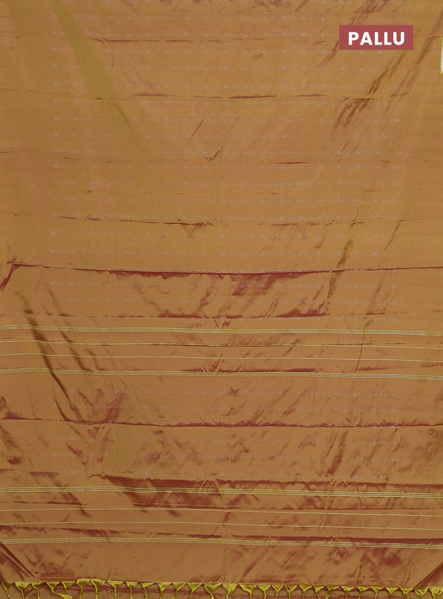 Arani semi silk saree dual shade of yellow with allover silver zari weaves in borderless style