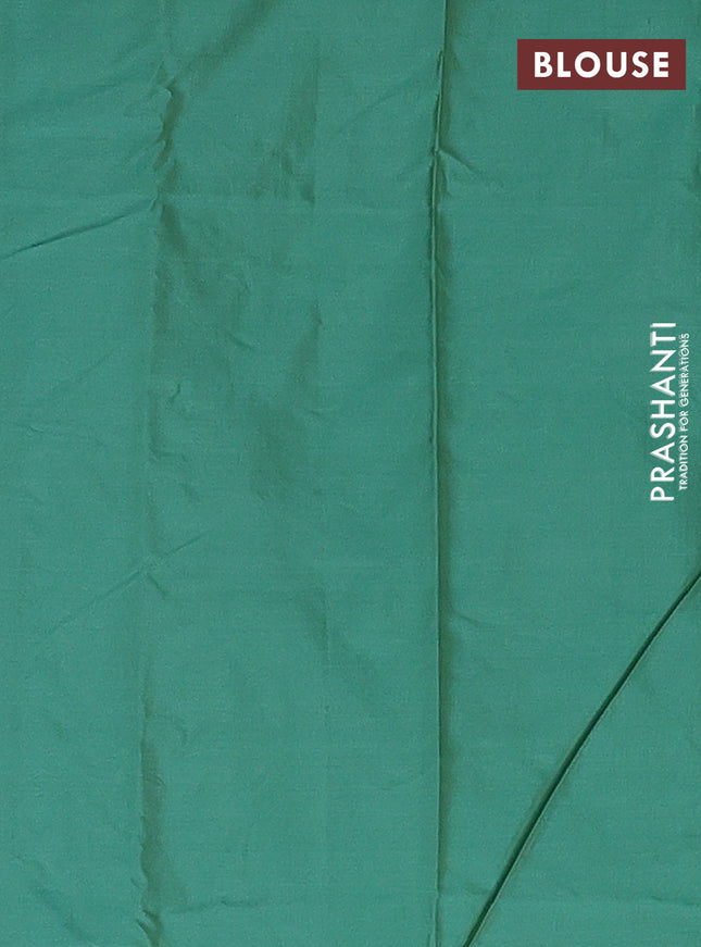 Arani semi silk saree teal green with allover silver zari weaves in borderless style