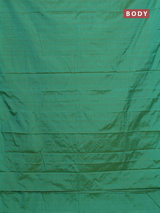 Arani semi silk saree green with allover copper zari weaves in borderless style