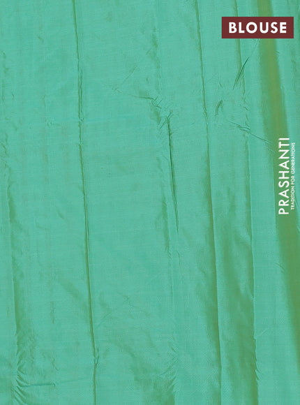 Arani semi silk saree green with allover copper zari weaves in borderless style