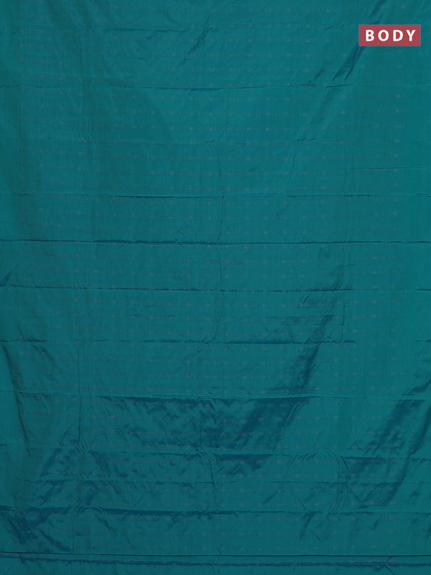 Arani semi silk saree teal blue with allover copper zari weaves in borderless style