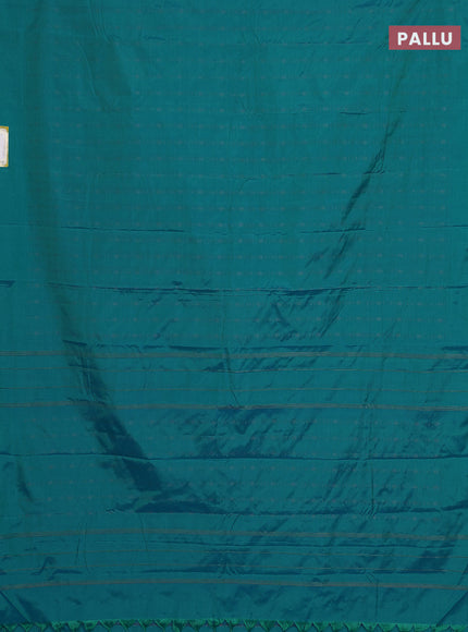 Arani semi silk saree teal blue with allover copper zari weaves in borderless style