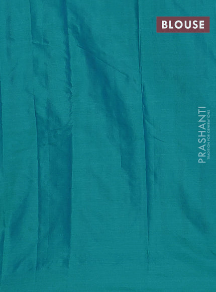 Arani semi silk saree teal blue with allover copper zari weaves in borderless style