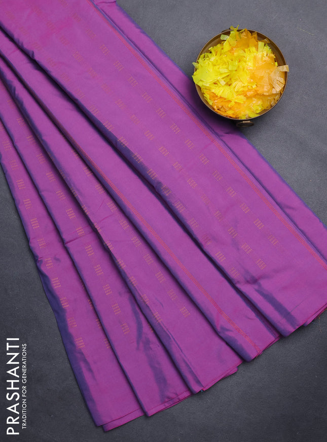 Arani semi silk saree purple with copper zari woven buttas in borderless style