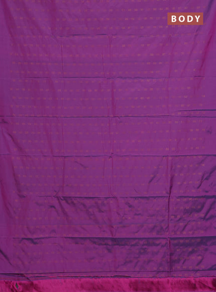 Arani semi silk saree purple with copper zari woven buttas in borderless style