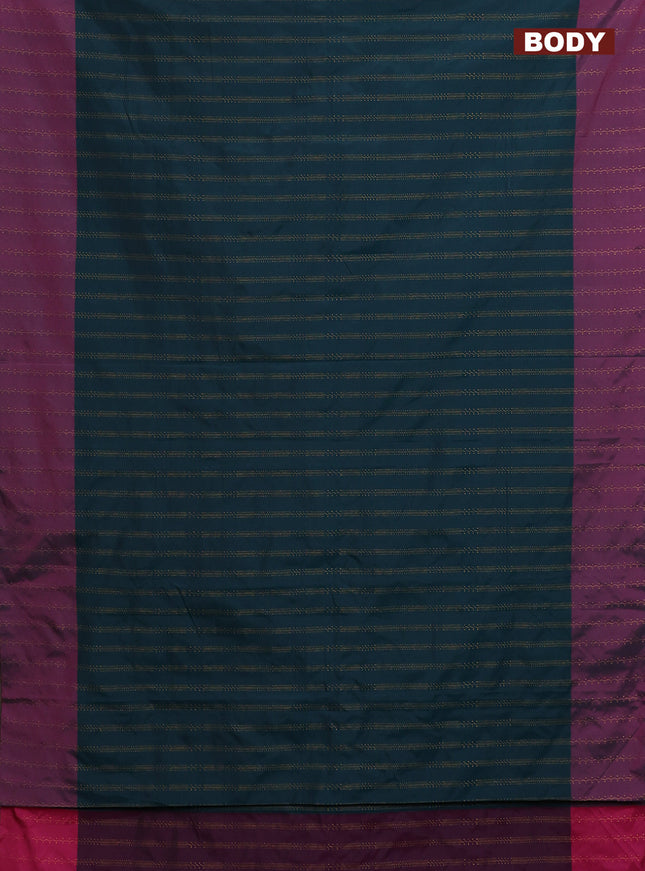 Arani semi silk saree peacock green and pink with allover zari weaves and zari woven border