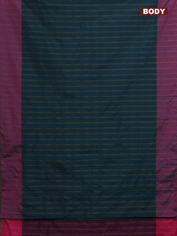 Arani semi silk saree peacock green and pink with allover zari weaves and zari woven border