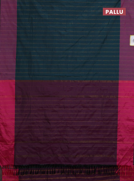 Arani semi silk saree peacock green and pink with allover zari weaves and zari woven border