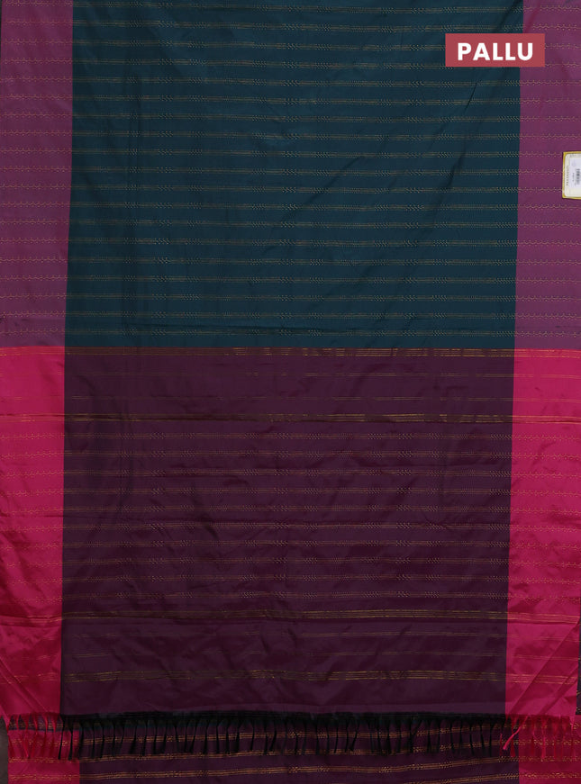 Arani semi silk saree peacock green and pink with allover zari weaves and zari woven border