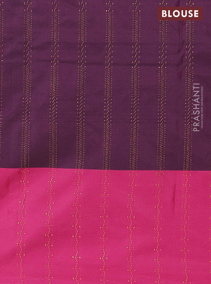 Arani semi silk saree peacock green and pink with allover zari weaves and zari woven border