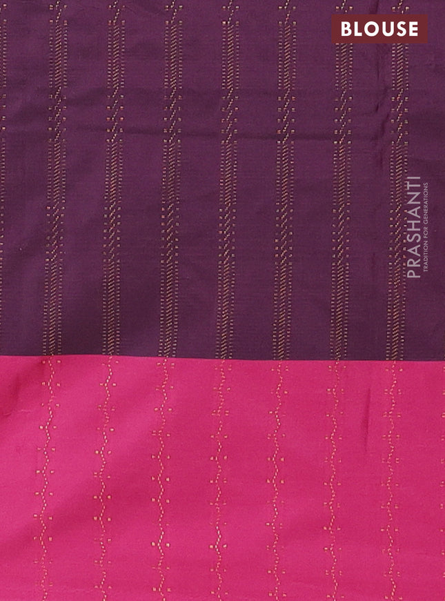 Arani semi silk saree peacock green and pink with allover zari weaves and zari woven border