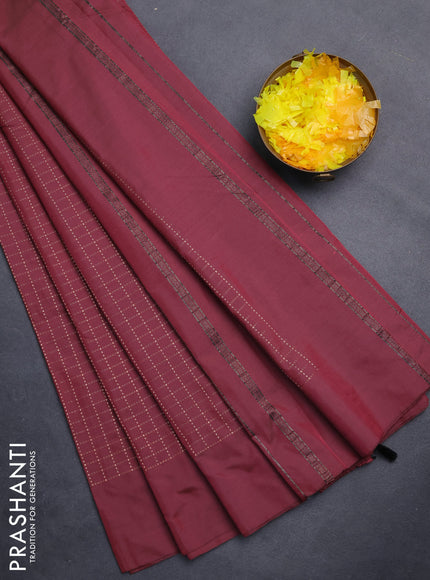 Arani semi silk saree maroon with allover copper zari woven checks in borderless style