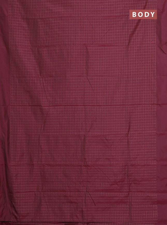 Arani semi silk saree maroon with allover copper zari woven checks in borderless style