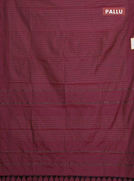 Arani semi silk saree maroon with allover copper zari woven checks in borderless style